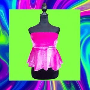 Nasty Gal NWT Hot Pink Premium Velvet Tailored Strapless Peplum Top Size 6